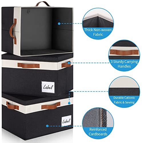 GhvyenntteS Fabric Storage Bins with Lids 6 Pack, Foldable Fabric Storage Baskets with Lid and Handles, Large Closet Organizers and Storage boxes with Label for Home Office (Black, 15" x 11" x 9.7") - color: Black with White, size: Large-6 Pack