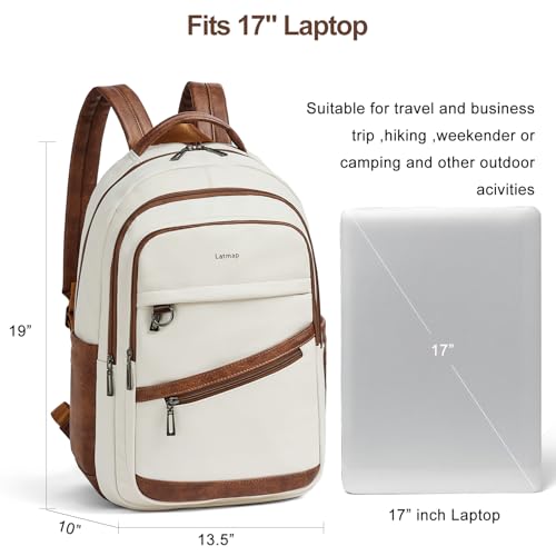 LATMAP Backpack for Women Men - Vegan Leather Backpack Purse Travel Carry-on Bag College Bookbag Work fits 16.5" Laptop, Beige - color: Beige