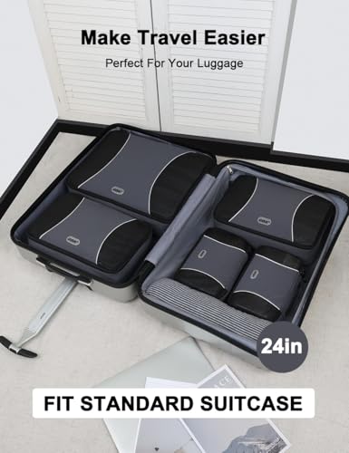 GOX Ultra Light 5 piece Packing Cubes Travel Luggage Organizer 1 Large 2 Medium 2 Small - color: Grey