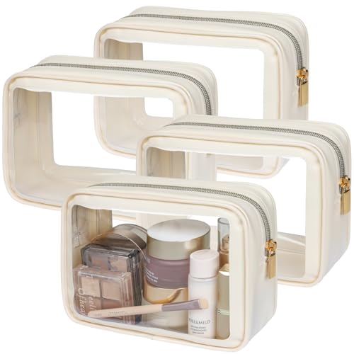 PACKISM TSA Approved Toiletry Bag 4 Medium - Quart Size Clear Makeup Bag for Carry On, Airport Security Compliant Clear Travel bag for Toiletries with Reinforced Seams, Beige - color: 4 Beauty Beige, size: Pure TSA Series (4 Medium)