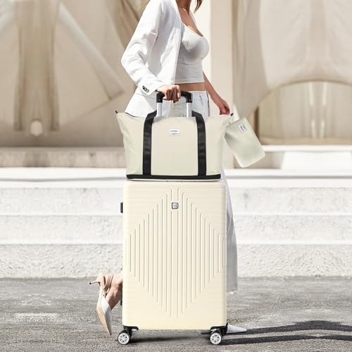 Hoteel Luggage Sets 5 Piece, 4-Year Warranty, Durable Suitcase Set with Spinner Wheels, 100% PC Hard Shell Lightweight Luggage with TSA Lock, Large Checked Travel Suitcases, Beige(20/24/28/DB/TB) - color: Beige, size: 20/24/28/TB/（DB/BP）