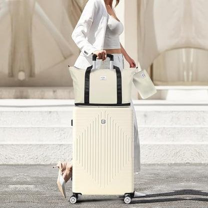 Hoteel Luggage Sets 5 Piece, 4-Year Warranty, Durable Suitcase Set with Spinner Wheels, 100% PC Hard Shell Lightweight Luggage with TSA Lock, Large Checked Travel Suitcases, Beige(20/24/28/DB/TB) - color: Beige, size: 20/24/28/TB/（DB/BP）