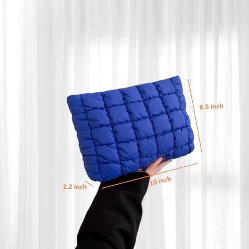 Puffy Quilted Makeup Bag for Women, Cosmetic Bag, Travel Toiletry Organizer Pouch Clutch (blue) - color: blue