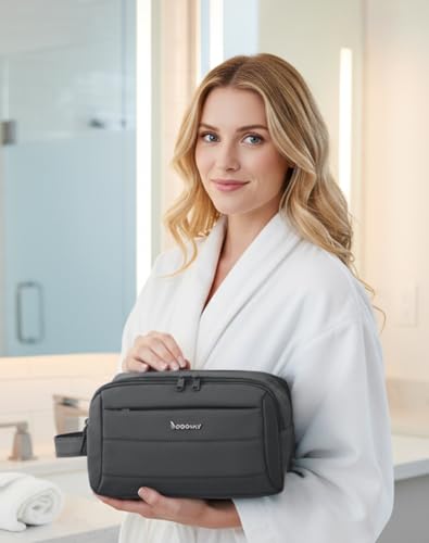 Toiletry Bag for Men & Women, Cruise Ship Travel Essentials, Shaving Dopp Kit with Dry and Wet Separation, Water-resistant Bathroom Cosmetic Organizer Bag, Makeup Accessories with Trolley Belt, Black - color: Black