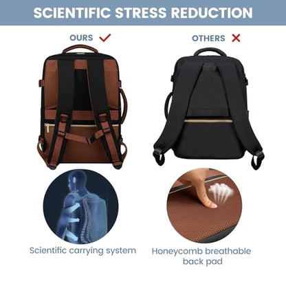 LOVEVOOK Travel Backpack For Women,40L Carry On Backpack Flight Approved,TSA Personal Item Travel Bag Fits 17 Inch Laptop,Business Weekender Overnight Daypack with Back Pad and Chest Buckle,Cubes - color: Black and White and Brown, size: 17.3 Inch-40L-4Pc
