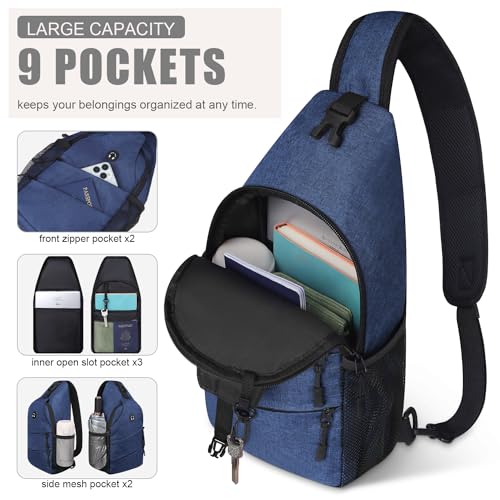 Pritent Crossbody Bags for Women Men Trendy Sling Bag Backpack Casual Chest Bag with Convertible Shoulder Strap - color: Blue, size: Medium