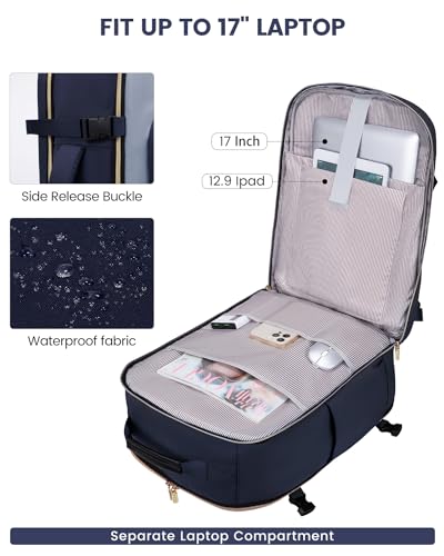 LOVEVOOK 50L Travel Backpack for Women & Men, Airline Approved Carry On Luggage with 3 Packing Cubes, TSA Overnight Bags, Waterproof Personal Item Bag, Weekender Essentials Backpacks fits 17" Laptop - color: Ink Blue-grey Blue-black, size: X-Large