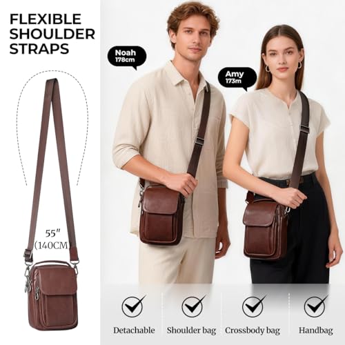 Augus Leather Small Messenger Bag For Men Crossbody Handbag Shoulder Sling Travel Bags for Men Purse Daypack Magnetic Buckle - color: Coffee-1