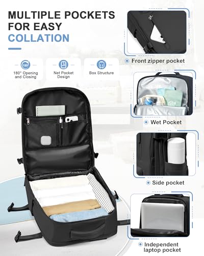 VGCUB Travel Backpack for Women Men for Spirit Airlines Personal Item Bag 18x14x8 Inches Laptop College Waterproof Carry on Flight Approved Work Backpack Mochila de Viaje,Large Black - color: Black, style: X-large