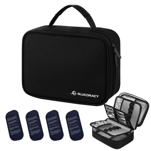 Glucoracy Large Insulin Cooler Travel Case,Medication Cooler Bag with 4 * 160g Reusable Ice Packs for Insulin Pens and Diabetic Supplies, Diabetic Care Kits Organizer with Handle Design, Black - color: Black, size: Large