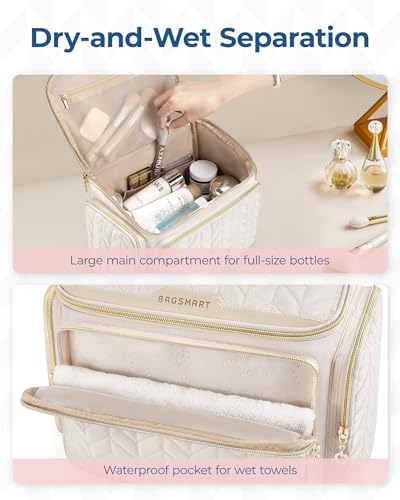 BAGSMART Travel Toiletry Bag, Large Wide-open Travel Bag for Toiletries, Makeup Cosmetic Travel Bag with Handle-Grey - color: Grey
