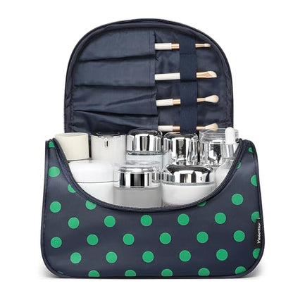 Yeiotsy Travel Cosmetic Bag for Women – Polka Dot Makeup Bag Organizer & Hanging Toiletry Bag - color: Navy Blue