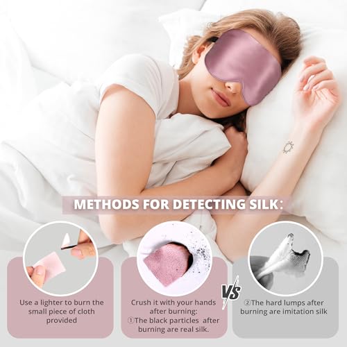 Sleep Mask, Silk Eye Mask for Sleeping with Adjustable Strap, Satin Blackout Sleeping Eye Mask for Men&Women, Comfortable Blindfold Eyeshade for Night Sleep(22 Momme Pink) - color: 22 Momme-pink