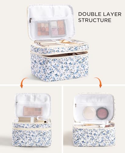HBselect 2Pcs Travel Makeup Bag, Large Cotton Quilted Makeup Bag Cosmetic Bag Cute Make up Bag Toiletry Bags for Women Girls - color: 2PCS-Quilted Makeup Bag 4