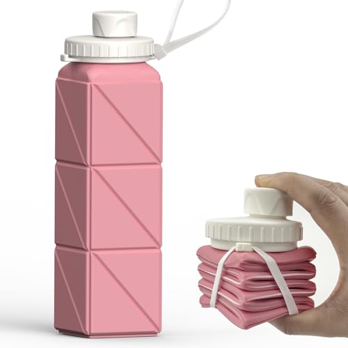 BEAUTAIL Collapsible Water Bottles 20.6oz, Silicone Foldable Portable Travel Water Bottle, Lightweight Reusable Leakproof for Traveling Camping Hiking Cycling Yoga Sports Outdoor - color: Pink