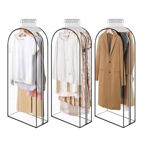 Clear Garment Bags for Hanging Clothes 3-piece set 43inches Storage Bags With Zipper for Shirts, Suit,Jackets,Coats,Sweater,Short Skirt,Gowns,etc. - size: 43inch