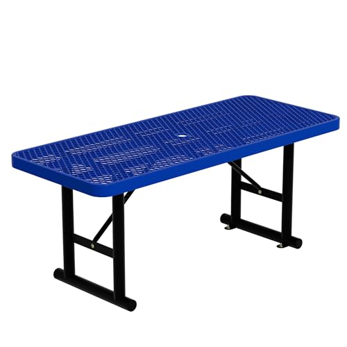 4FT Picnic Tables for Outdoors, Blue Rectangular Heavy Duty Commercial Picnic Table with Umbrella Hole, Weather-Resistant Camping Table Dining Table for Backyard, Patio, Garden, Shops, Parks - color: Blue, size: 4FT