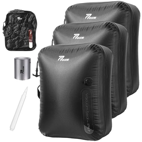 Vacuum Bags for Travel with Wireless Pump, 180° Open Zipper, IP67 Waterproof, Reusable Space Saver Compression Bags for Backpack, Suitcase, Home Storage(3 Pack + Pump) - color: Black - 3PC+P, size: Medium