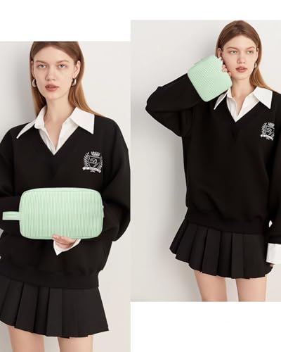 2Pcs Mini Makeup Bag, Small Makeup Pouches for Purse Cute Cosmetics Bag Pouch with Slip-in Pockets Small Travel Toiletry Bag Zipper Makeup Aesthetic Accessories Storage Bag - color: 0-Green Set