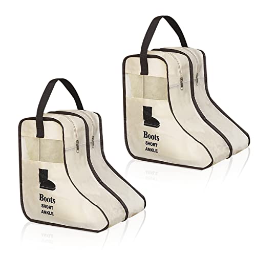 2 Pack Portable Boots Storage Bag, Beige Shoe Bags for Storage and Travel Dust Proof Travel Shoe Bags for Packing (Medium) - color: Beige-Medium