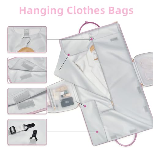 Garment Bags for Travel, 2-in-1 Convertible Travel Garment Duffle Bag for Women, Foldable Carry On Garment Bag with Shoe Compartment & Toiletry Pocket, PU Leather Weekender Bag, Pink-White - color: Pink-White