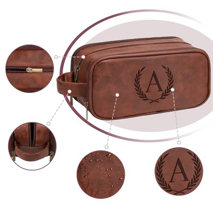 Janhavi Travel Essentials Toiletries Men, Personalized Initials & Wheat, Waterproof Make Up Bag, Men's Accessories Storage, Mens Travel Bag Toiletry, Birthday Gift Box Men(Medium, Red Brown, Q) - color: Red Brown, style: Q