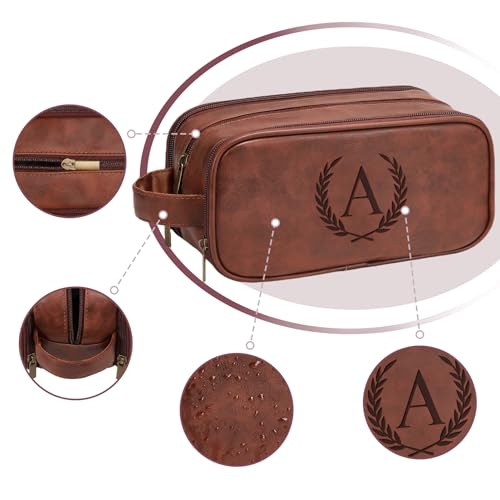 Janhavi Personalized Toiletry Bag for Men, Beach Vacation Travel Essentials, Waterproof Toiletry Bag with Hook, Laser Engraved Initials & Wheat, Birthday Gifts For Him (Medium, Red Brown, B) - color: Red Brown, style: B