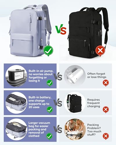 Vacuum Seal Travel Backpack Built-in Pump,Air Compression System Vacuum Vacpack Backpack Travel Bag for Women Men Carry On Suitcase Luggage Laptop Airlines Approved Daypack Space Saver Bags Purple - color: A2-purple