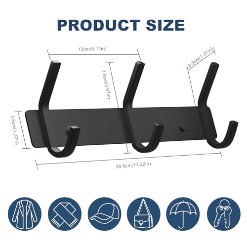 VAEHOLD Coat Hooks Wall Hook for Hanging Clothes Robes Towels Hats Heavy Duty Coat Hanger Coat Rack Wall Mount with 3 Hooks - Black - color: Black, size: “C“ Shape 3 Hooks 1 Pack