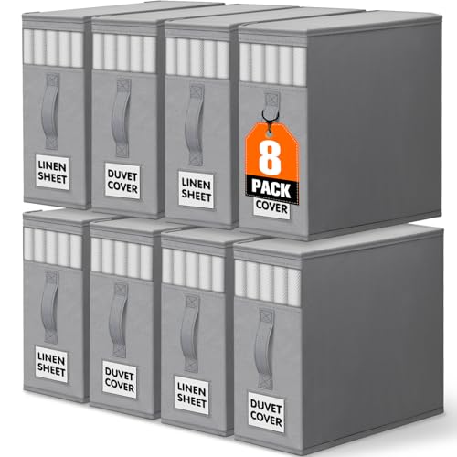 WOWBOX Sheet Organizers and Storage,Closet Bed Sheet Organizer Under Bed Storage and Organization with Label Cards & Clear Window for Bedding Sheets,Duvet Covers,Blankets (8 Pack，Gray) - color: Gray, size: 8 Pack