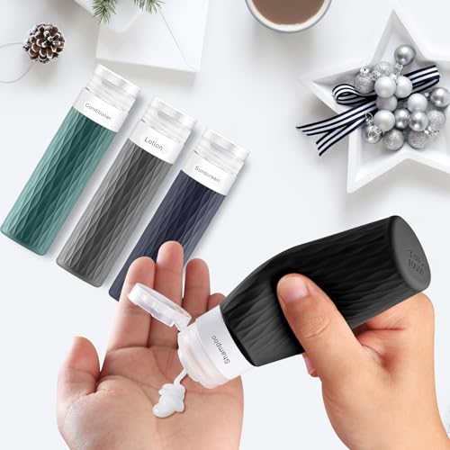 Travel Bottles for Toiletries, TSA Approved 3.4oz Travel Size Containers, BPA Free Leak Proof Silicone Traveling Bottles, Refillable Travel Essentials Kits for Shampoo Conditioner(4 Pack)-A - color: Black,Gray,MistyBlue,OliveGreen