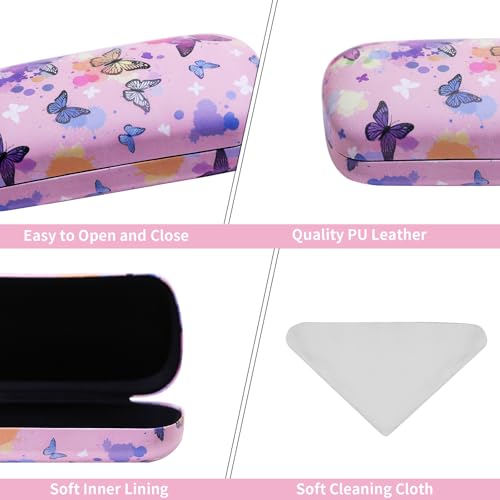 PERFECTSIGHT Sunglasses Case, Large Hard Shell Glasses Case, Cute PU Leather Protective Eyeglasses Case for Women Men - color: Pink Butterfly