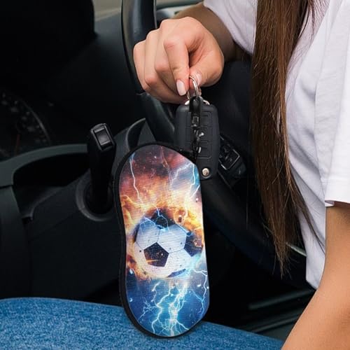 AFPANQZ Glasses Case with Carabiner Hanging Portable Neoprene Zipper Sunglasses Case Soft Lightweight - color: Flame Lightning Football