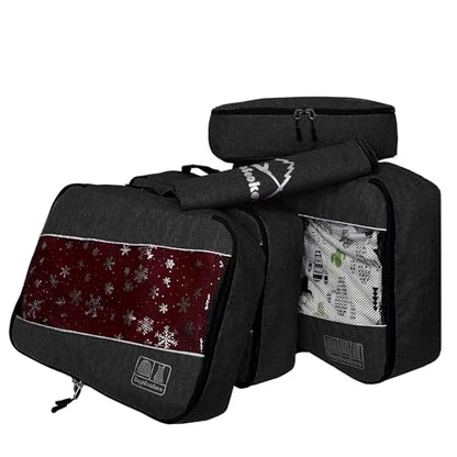 5 Set Packing Cubes for Travel Large Suitcase Luggage Organizer Bags Travel Accessories Vacation 4 Cubes 1 Laundry Pouch Bag - color: Snow Black
