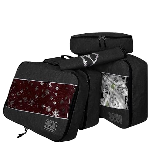 5 Set Packing Cubes for Travel Large Suitcase Luggage Organizer Bags Travel Accessories Vacation 4 Cubes 1 Laundry Pouch Bag - color: Snow Black