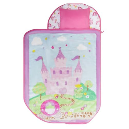EVERYDAY KIDS Cute Preschooler and Toddler Cot Nap Mat for Home, Daycare, Preschool and Kindergarten; Easy to Roll Sleeping Mat with Elastic Straps, Pillow and Blanket - color: Princess Cot Nap Mat
