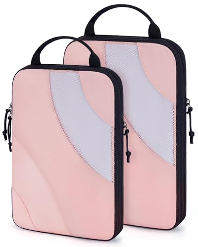 BAGSMART Compression Packing Cubes, 6 Set/4 Set/2 Set Travel Packing Cubes for Carry on Suitcases, Compression Suitcase Organizers Bag Set & Travel Cubes for Luggage, Lightweight Packing Organizers - color: Baby Pink-2 Set, size: 2 Set