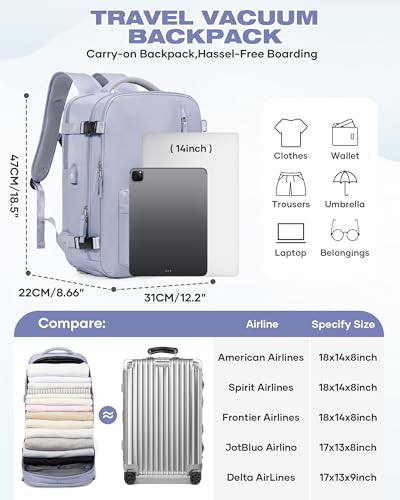 Vacuum Seal Travel Backpack Built-in Pump,Air Compression System Vacuum Vacpack Backpack Travel Bag for Women Men Carry On Suitcase Luggage Laptop Airlines Approved Daypack Space Saver Bags Purple - color: A2-purple