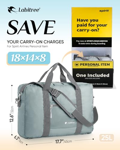 For Frontier Airlines Personal Item Travel Bag 18 x 14 x 8 Inches, Foldable Under Seat Duffel Bags for Spirit Airplane 14 x 18 x 8 Inches, Minimalist Overnight Bag for Women or Men Air Travel [Grey]