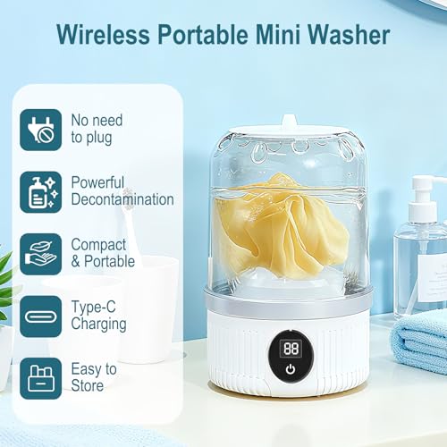 Portable Washing Machine, Compact Laundry Washer Deep Cleans Small Clothes, Socks, Underwear, Mini Washing Machine Rechargeable for Apartment, RV, Hotel, Travel & Camping Use