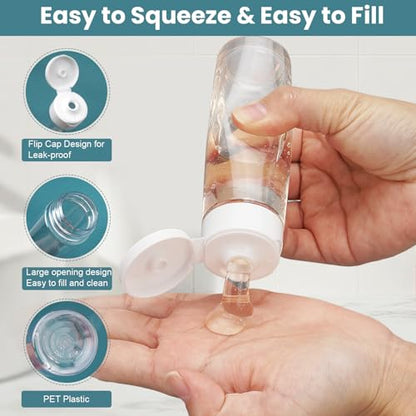 Cosywell Travel Bottles for Toiletries 5 Pack 3.4oz Shampoo Bottles TSA Approved Travel Size Containers Toiletry Bottles Wide Mouth Leak Proof Squeeze Bottle for Lotion Toothpaste(Clear) - style: D-3.4oz-Transparent