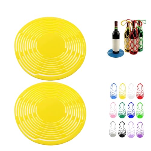 Multi-Use Silicone Storage Bag & Organizer,Multifunctional Mesh Coaster,Silicone Wine Carrier,Reusable, Foldable, Portable Coaster for Wine Bottles, Cans, Cups, Hot Dishes,and Beverages(2pcs Yellow) - color: 2pcs-g