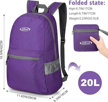 G4Free 20L Lightweight Packable Backpack Travel Hiking Daypack Foldable Backpack for Men Women - color: Purple