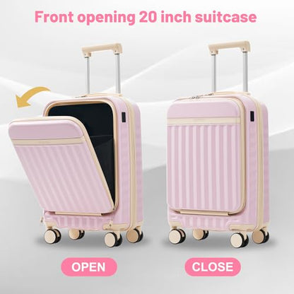Merax Luggage Sets Front Opening, 2 Piece Hardshell Suitcase with Spinner Wheels and Bags,Lightweight Carry on Luggage with USB Port,20+24,Pink - color: Pink, size: 2 Piece(20+24+Bag）