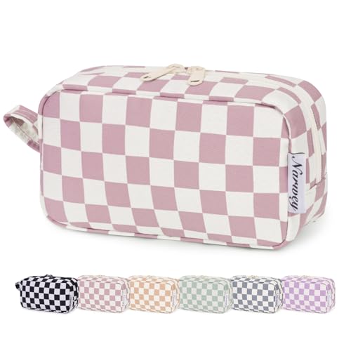 Narwey Cute Checkered Makeup Bag with Organized Pockets for Women - Dusty Rose Checkerboard, Zipper Pouch, Mini Travel Makeup Pouch - color: AA-Dusty Rose Checkerboard, size: Small