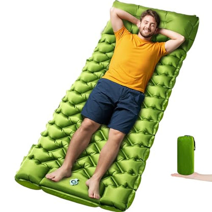 Camping Sleeping Pad, Ultralight Camping Mat with Pillow Built-in Foot Pump, Inflatable Sleeping Pads Compact for Travel, Camping Backpacking Hiking Tent Car Camp Gear - color: Green