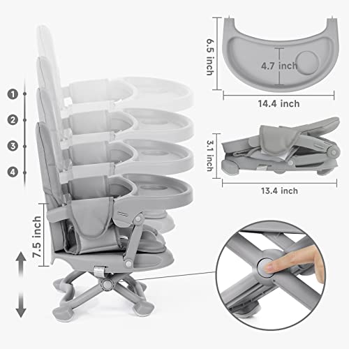 YOLEO Baby High Chair Booster Seat for Dining Table, Foldable High Chairs with Adjustable Heights, Travel Booster Seat with Removable Tray - color: Grey, size: With Cushion