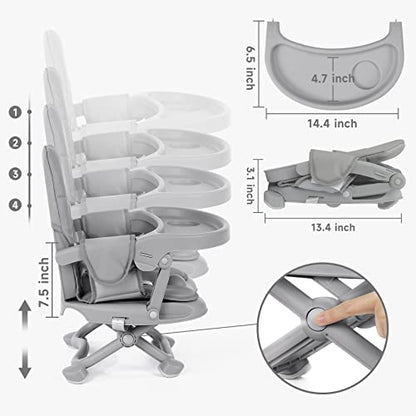 YOLEO Baby High Chair Booster Seat for Dining Table, Foldable High Chairs with Adjustable Heights, Travel Booster Seat with Removable Tray - color: Grey, size: With Cushion
