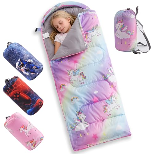 tuphen Kids Sleeping Bag - 50-77℉ 3-Season Waterproof Sleeping Bag for Boys & Girls, Lightweight 2.2 lbs Camping Gear with Compression Bag Ideal for Camping, Hiking, Indoor - color: Purple