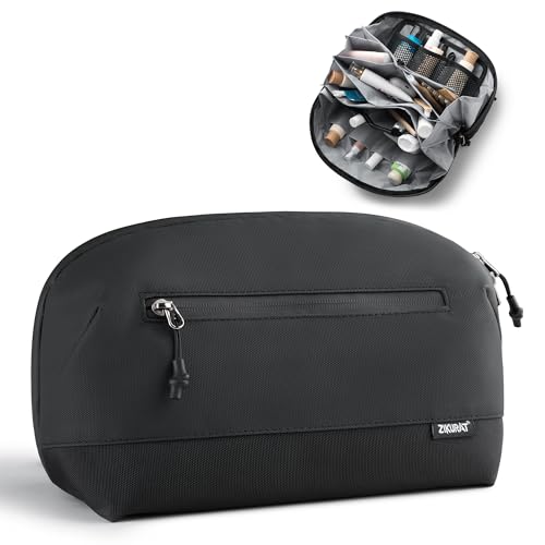 Zikurat Toiletry Bag for Men & Women, Travel Dopp Kit with Magnetic Pouch, Waterproof Zipper & Wet Dry Separation, 180° Lay Flat Cosmetic Organizer, Large Capacity Travel Essentials (S/M/L) - color: Black, size: Medium